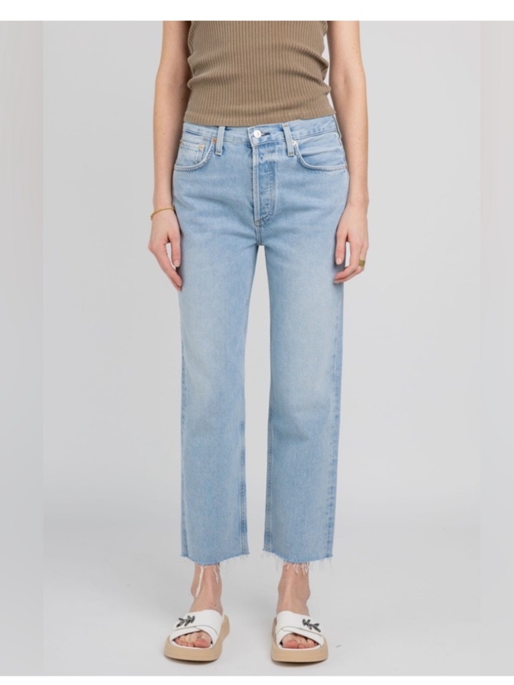 Citizens Of Humanity Light Blue Straight Florence raw hem Jeans button fly